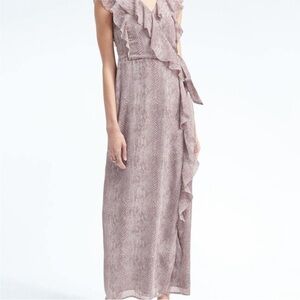 Banana Republic Maxi Wrap Snake Print Sleeveless Ruffle V-neck Dress Sz 10